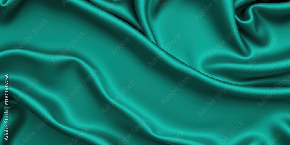 Fototapeta premium Dark teal green silk satin. Shiny smooth fabric. Soft folds. Luxury background with space for design. web banner. Flat lay, top view table. Birthday, Christmas, Valentine, New year