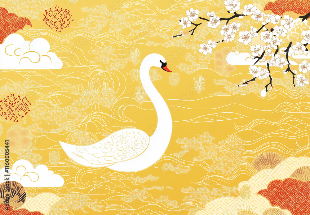 Obraz premium Japanese style concept, swan on the lake