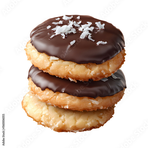 Yummy Salted chocolate dipped coconut cookies Isolated On Transparent Background 
 