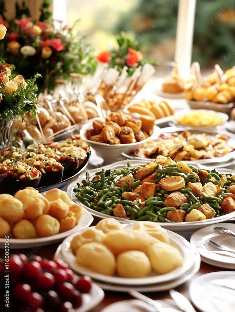 Elegant Buffet Spread Featuring Diverse Culinary Delights for Weddings and Events : Generative AI