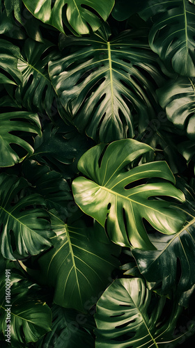 Wallpaper Mural Lush Green Monstera Leaves Forming a Dense Tropical Jungle Foliage Texture : Generative AI Torontodigital.ca