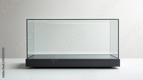 Minimalist Glass Display Case with White Background and Black Base