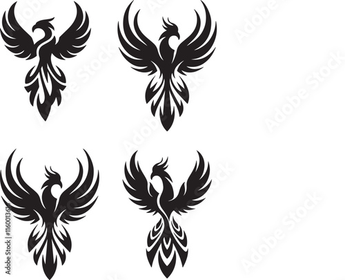 A unique vector silhouette logo of an abstract phoenix rising