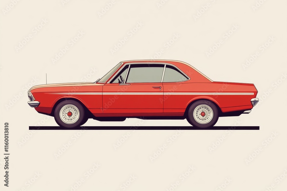 Classic Red Coupe Car Side Profile Illustration Classic Red Coupe Car Side Profile Illustration