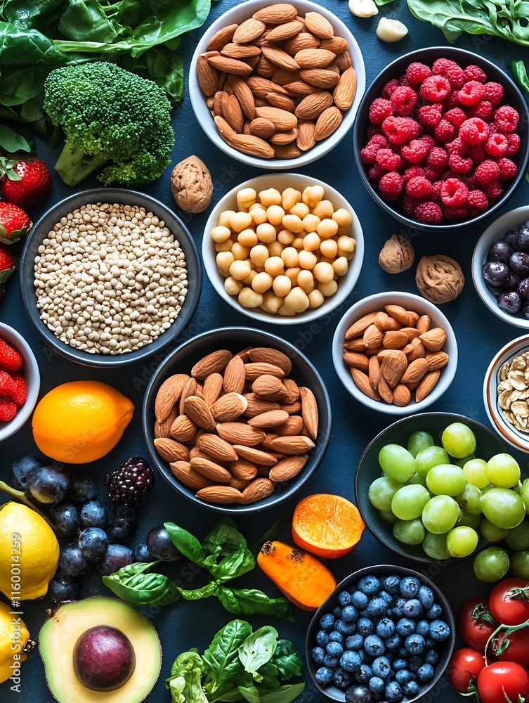Healthy Bowls of Nuts Berries and Fruits with Fresh Greens : Generative AI Healthy Bowls of Nuts Berries and Fruits with Fresh Greens : Generative AI