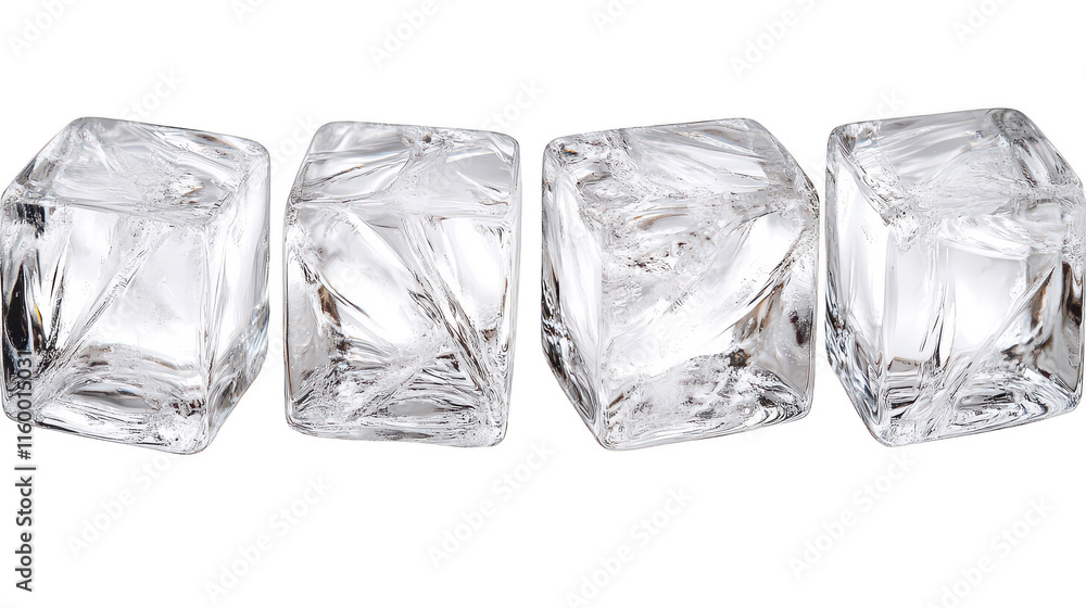 Ice Cubes in a Row on a Transparent Background Ice Cubes in a Row on a Transparent Background