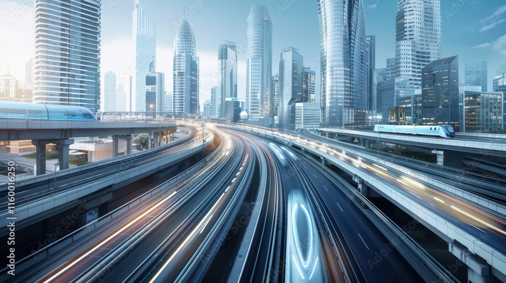 Urban Horizon. Modern cityscape with towering skyscrapers and bustling transport. Urban Horizon. Modern cityscape with towering skyscrapers and bustling transport.