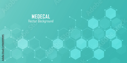 Abstract hexagonal molecules. Geometric abstract background for healthcare, medicine, and science. Concept of  Medical and Healthcare. Vector illustration.