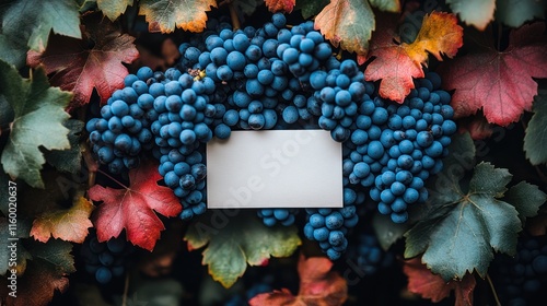 Blank card nestled in autumn grape harvest. photo