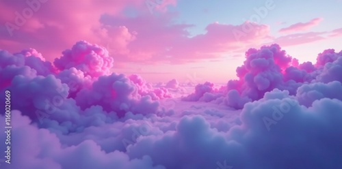 Soft pink and purple neon clouds on a misty, mystical landscape, mysticism, pastel colors, purple photo