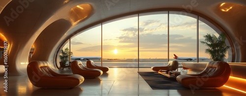 view of an airport runway from inside the terminal, with planes  photo