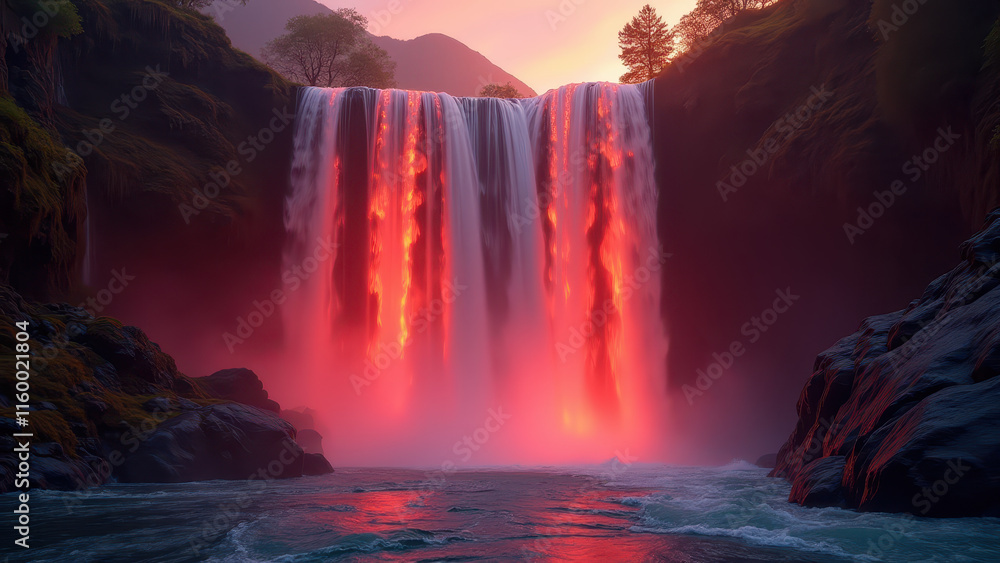 custom made wallpaper toronto digitalFiery Waterfall Sunset Landscape - Surreal/Fantasy