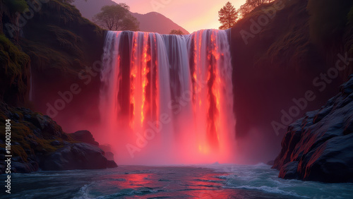 Wallpaper Mural Fiery Waterfall Sunset Landscape - Surreal/Fantasy Torontodigital.ca