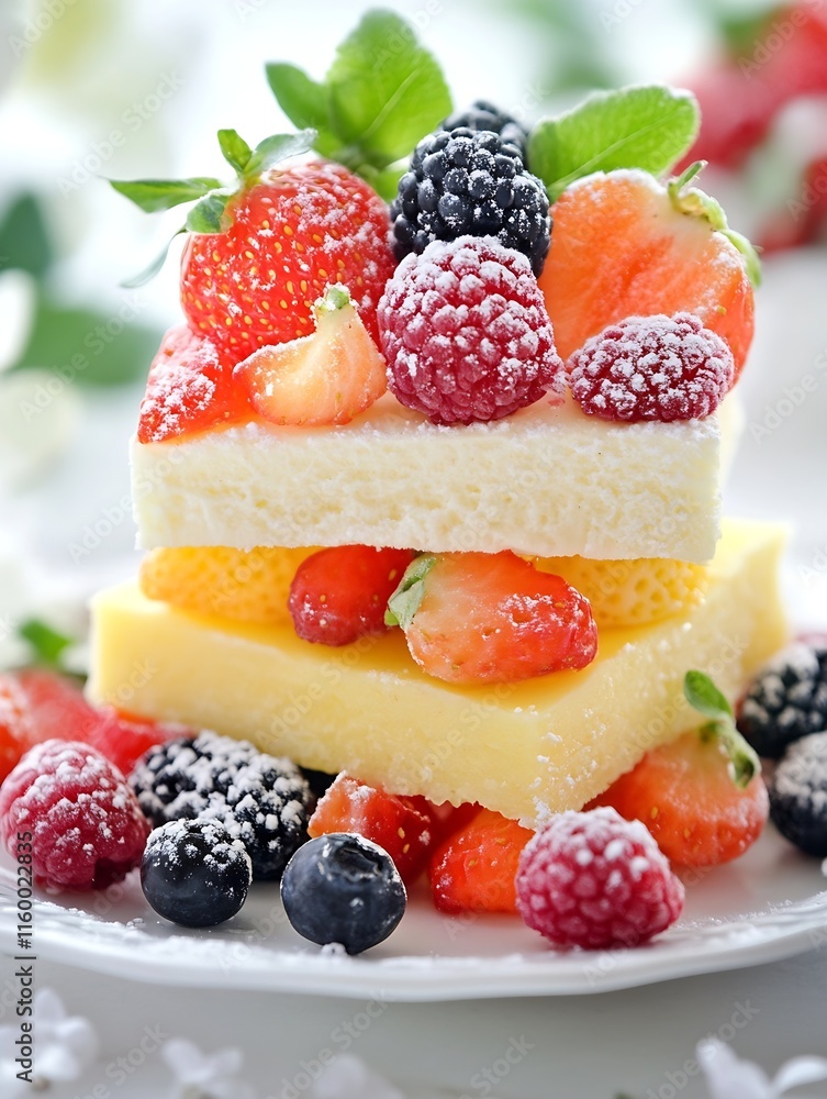 Delicate Sponge Cake with Fresh Berries and Mint Dusting Inviting Springtime Dessert : Generative AI Delicate Sponge Cake with Fresh Berries and Mint Dusting Inviting Springtime Dessert : Generative AI