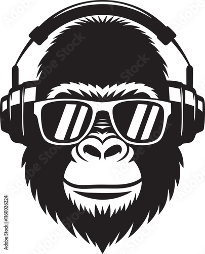 A gorilla wearing sunglasses and headphones 