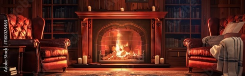 Cozy Fireplace Gathering. Warmth and Relaxation concept photo