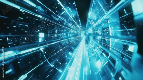 Wallpaper Mural Futuristic blue digital tunnel, glowing lines and data streams. Torontodigital.ca