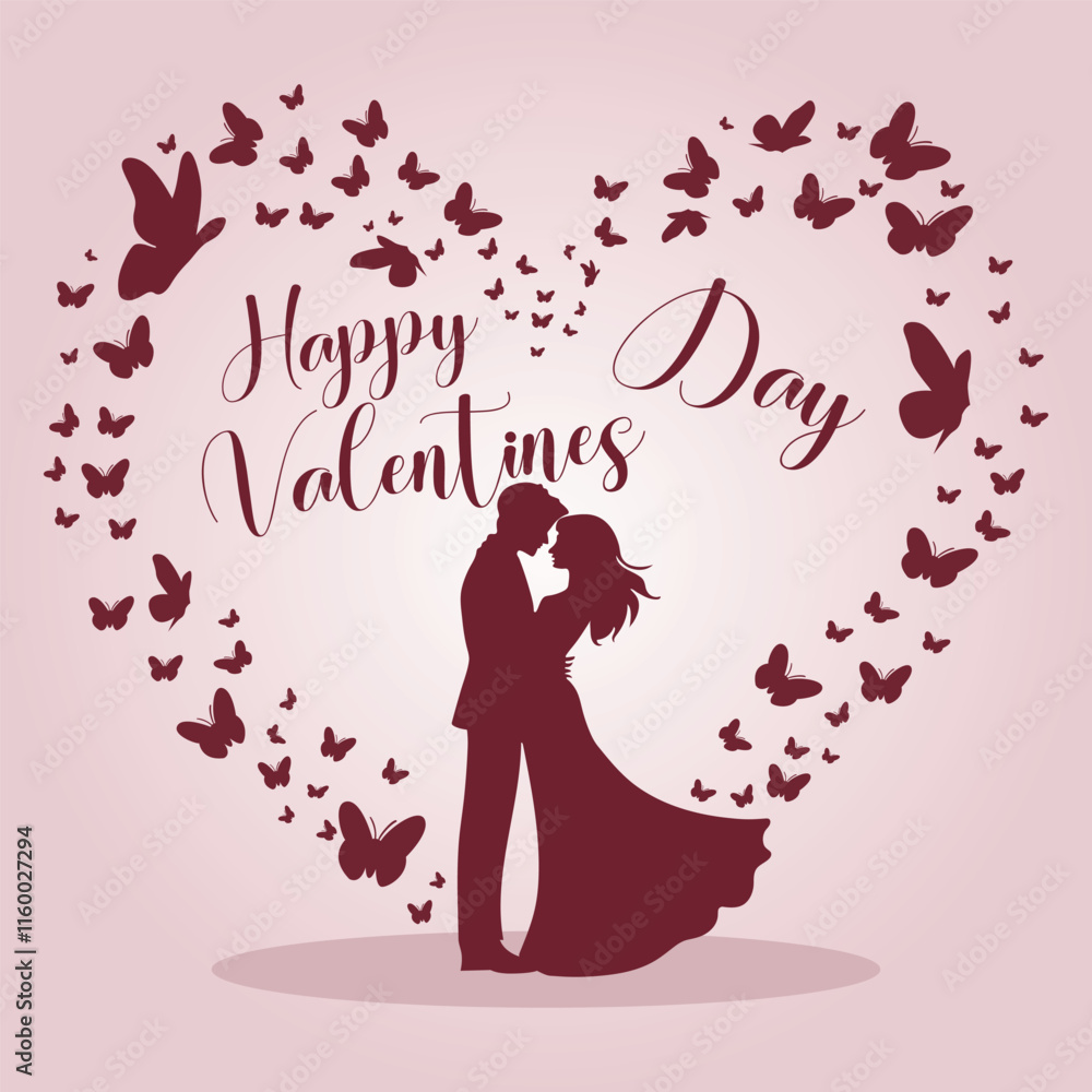 A heart with butterflies and a couple in love Background Valentines Day Vector Design A heart with butterflies and a couple in love Background Valentines Day Vector Design