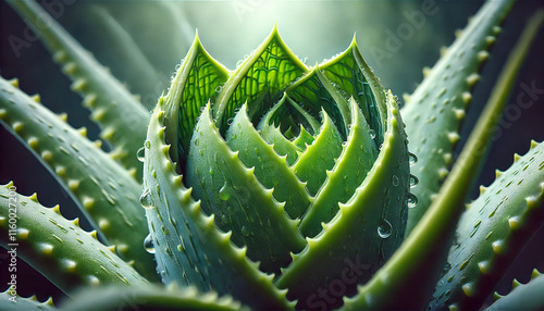 A fresh aloe vera plant, focusing on the intricate texture and details of the leaves.