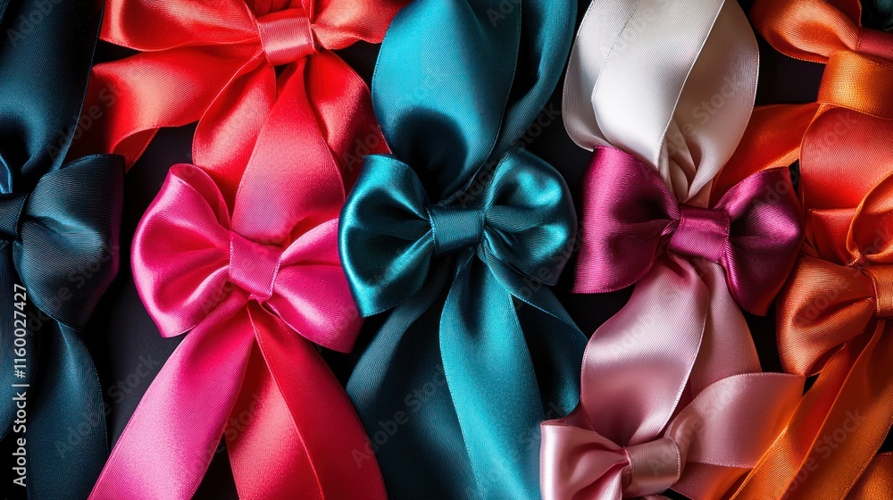 Colorful satin ribbon bows on dark background. Colorful satin ribbon bows on dark background.