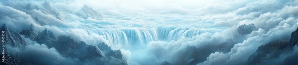 Majestic Mountain Waterfall in a Cloud Sea: A Breathtaking Digital Landscape Painting Majestic Mountain Waterfall in a Cloud Sea: A Breathtaking Digital Landscape Painting