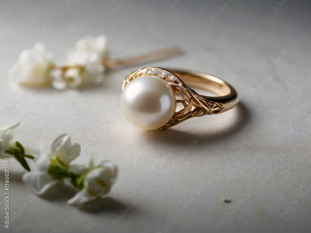 A stunning gold and silver ring with a central white pearl. A stunning gold and silver ring with a central white pearl.