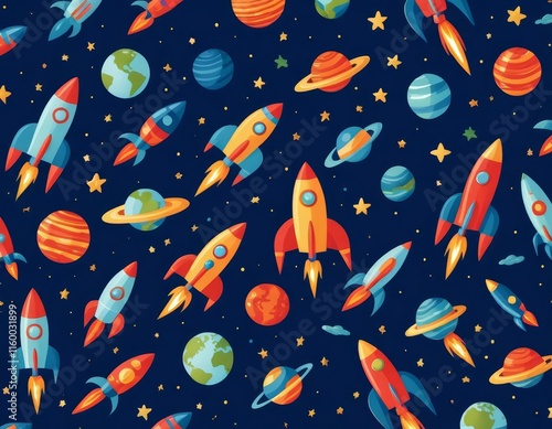 seamless pattern with rockets