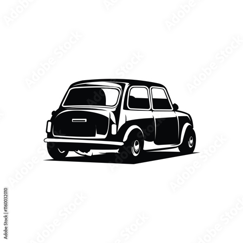 silhouette mini car logo. isolated white background view from behind. best for logo, badge, emblem, icon, sticker design. available in eps 10