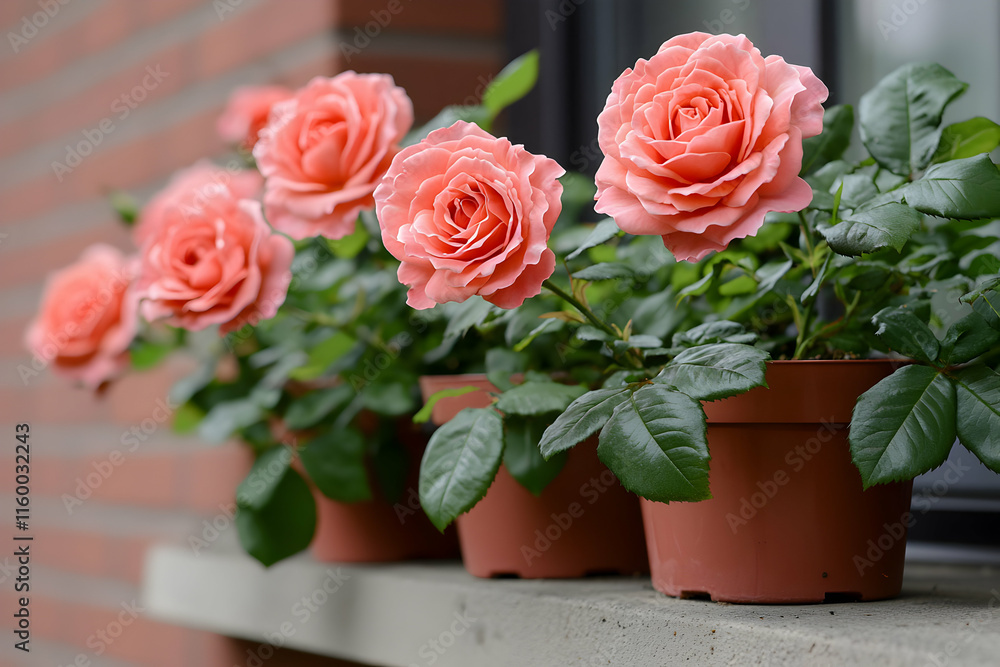 Vibrant pink roses in pots urban garden nature photography outdoor setting close-up view flower arrangement beauty Vibrant pink roses in pots urban garden nature photography outdoor setting close-up view flower arrangement beauty