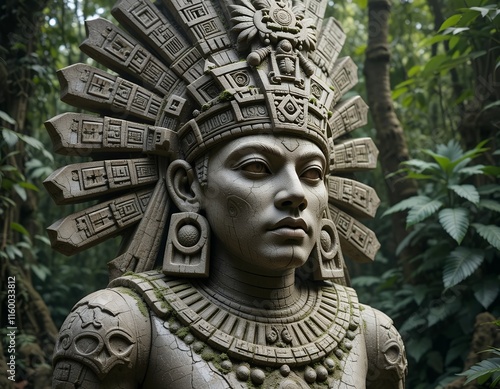 Majestic Mayan Statue in Lush Jungle Setting photo