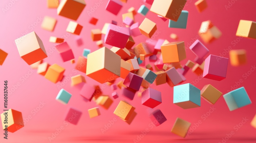 Obraz premium Abstract Colorful Cubes Falling Pink Background