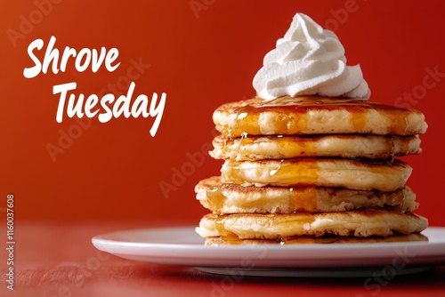 Stack of Pancakes with Whipped Cream on Shrove Tuesday Celebrating Traditions and Sweet Delights photo