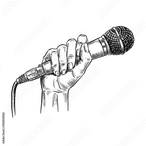 hand holding microphone vector line art handdrawn illustration