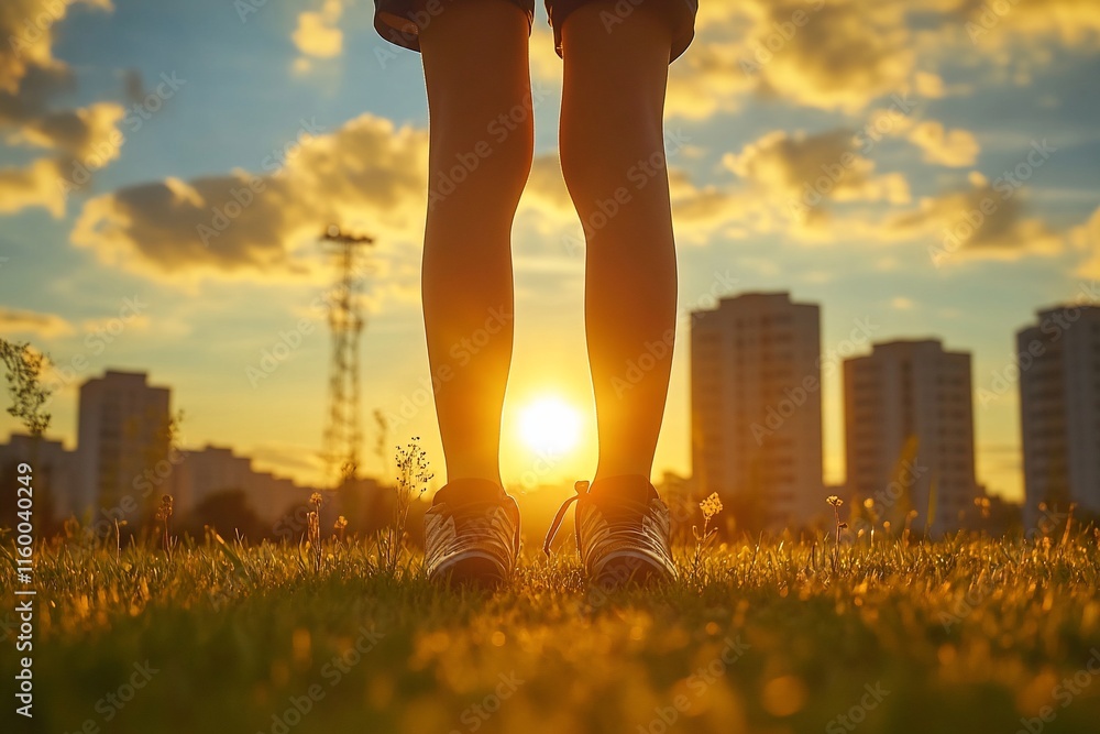 Silhouette of a person standing on grass at sunset. Silhouette of a person standing on grass at sunset.