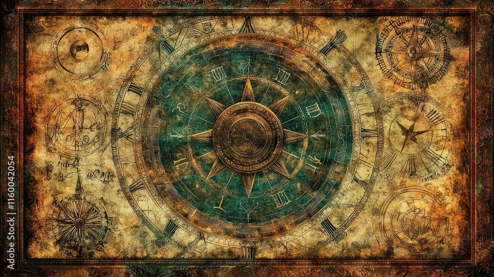 Fototapeta premium Antique Nautical Compass and Astronomy Chart Decorated Design