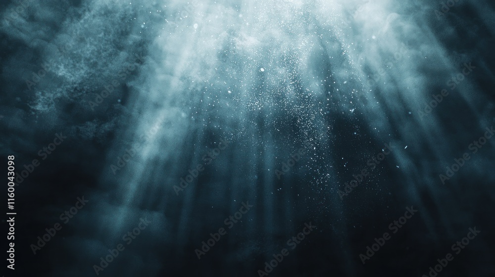 Light rays pierce through dark clouds, dust particles illuminate. Light rays pierce through dark clouds, dust particles illuminate.