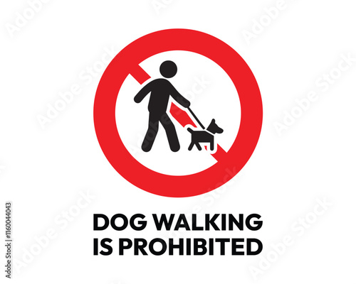Dog Walking Prohibited Sign with Additional Notice, Essential for Public Safety and Compliance, High-Quality Vector Stock Image