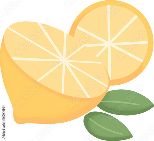 lemon slice with leaves on transparent background.eps