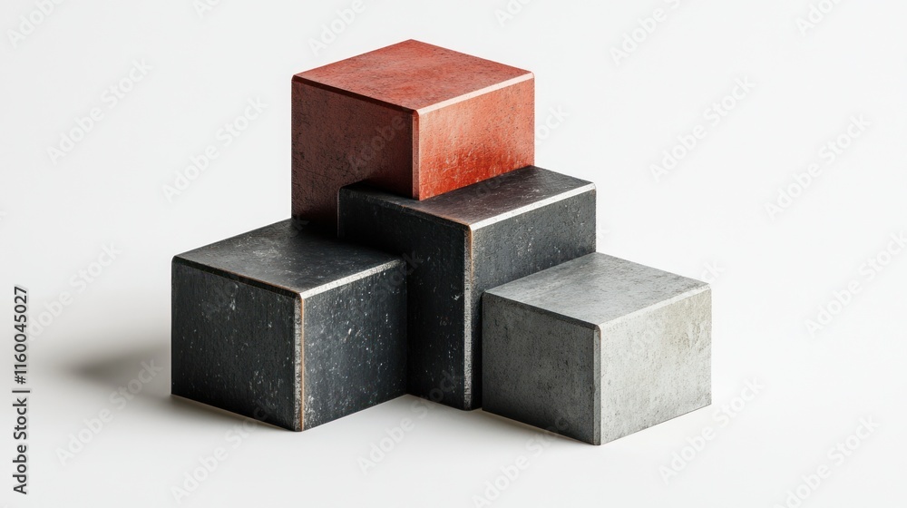 Abstract Composition of Geometric Cubes in Red, Gray and Black Abstract Composition of Geometric Cubes in Red, Gray and Black