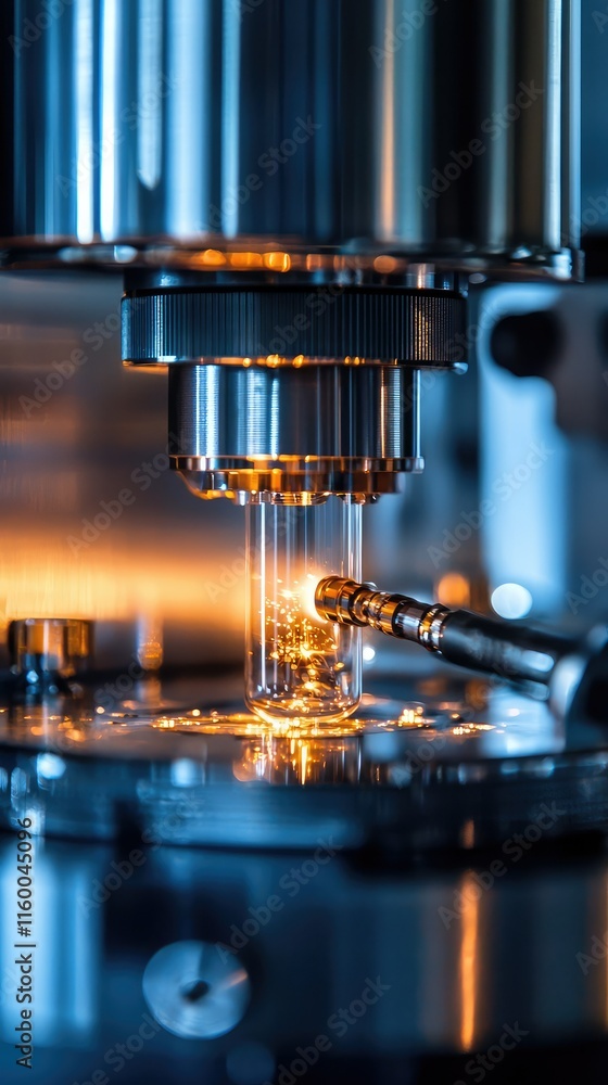 High-tech microscope inspecting samples with dramatic lighting effects High-tech microscope inspecting samples with dramatic lighting effects