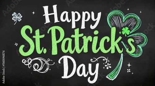 Wallpaper Mural Decorative Happy St. Patrick's Day in chalk style on dark chalkboard background, shamrocks and swirls. rustic, festive holiday concept. Ideal for cards, invitations, web, banner or poster Torontodigital.ca