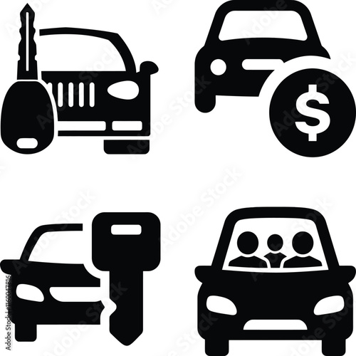 Minimalist Car and Key Icon Vector for Automotive, Rental, and Security Designs