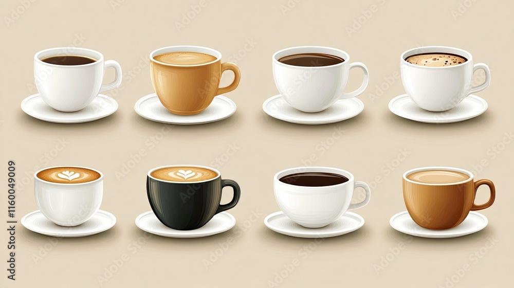 A collection of hot coffee cups isolated against a transparent background, perfect for beverage-themed designs. A collection of hot coffee cups isolated against a transparent background, perfect for beverage-themed designs.