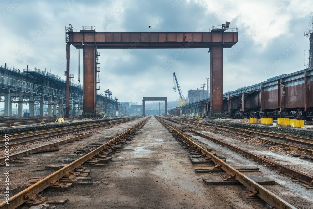 Industrial Railroad Tracks and Rusty Metal Structures Industrial Railroad Tracks and Rusty Metal Structures