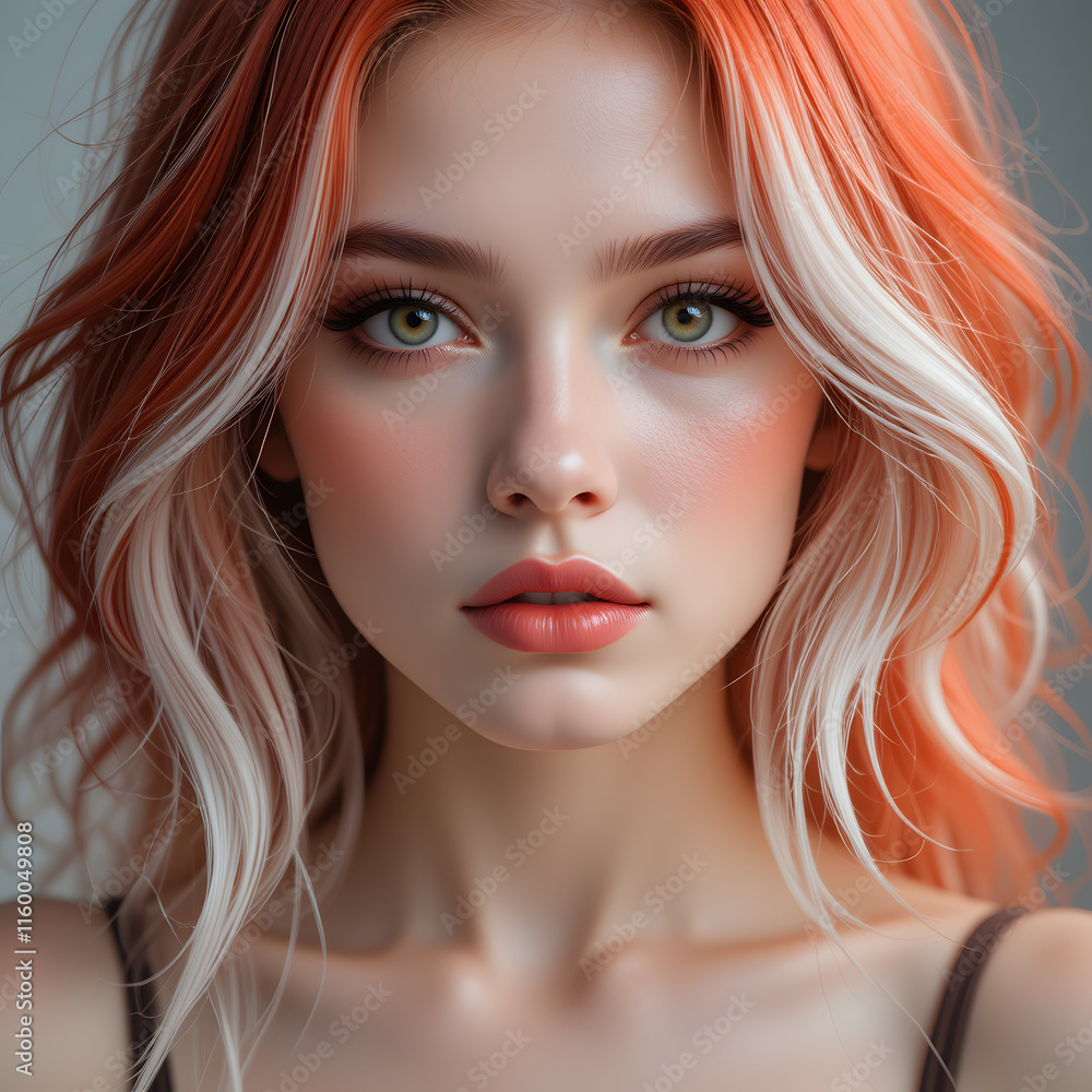 Fototapeta premium Bold Contrast: Vibrant Orange and White Hair