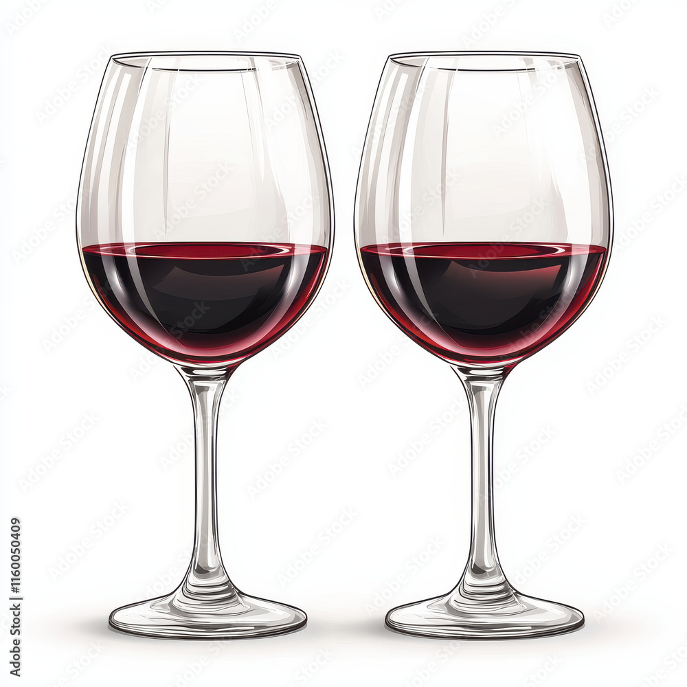 Two elegant wine glasses with red wine and reflections isolated design on white background Two elegant wine glasses with red wine and reflections isolated design on white background