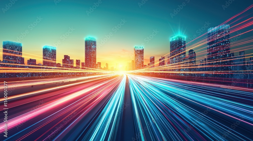 Fototapeta premium City highway at sunset with light trails.
