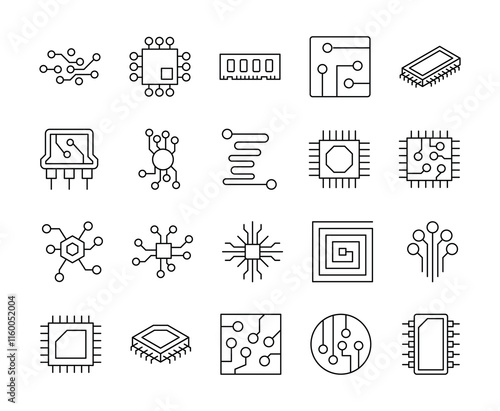 Chip and Scheme Outline Web Line Icons Collection