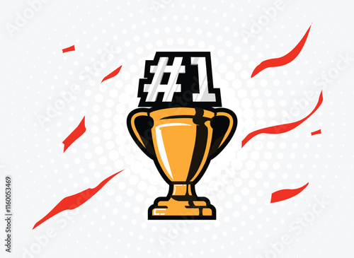 Vector of Number one best champions cup trophy,vector design, icon design, Champion cup winner trophy award, illustration