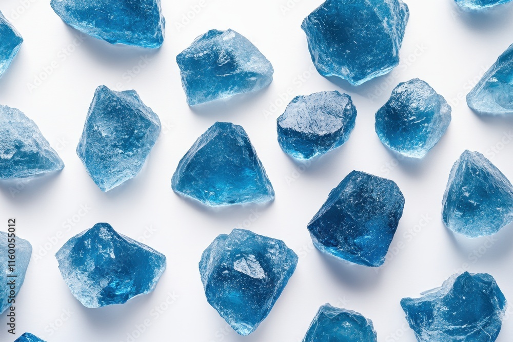 Scattered blue crystal pieces on white. Ideal for backgrounds, jewelry, or mineral themes. Scattered blue crystal pieces on white. Ideal for backgrounds, jewelry, or mineral themes.